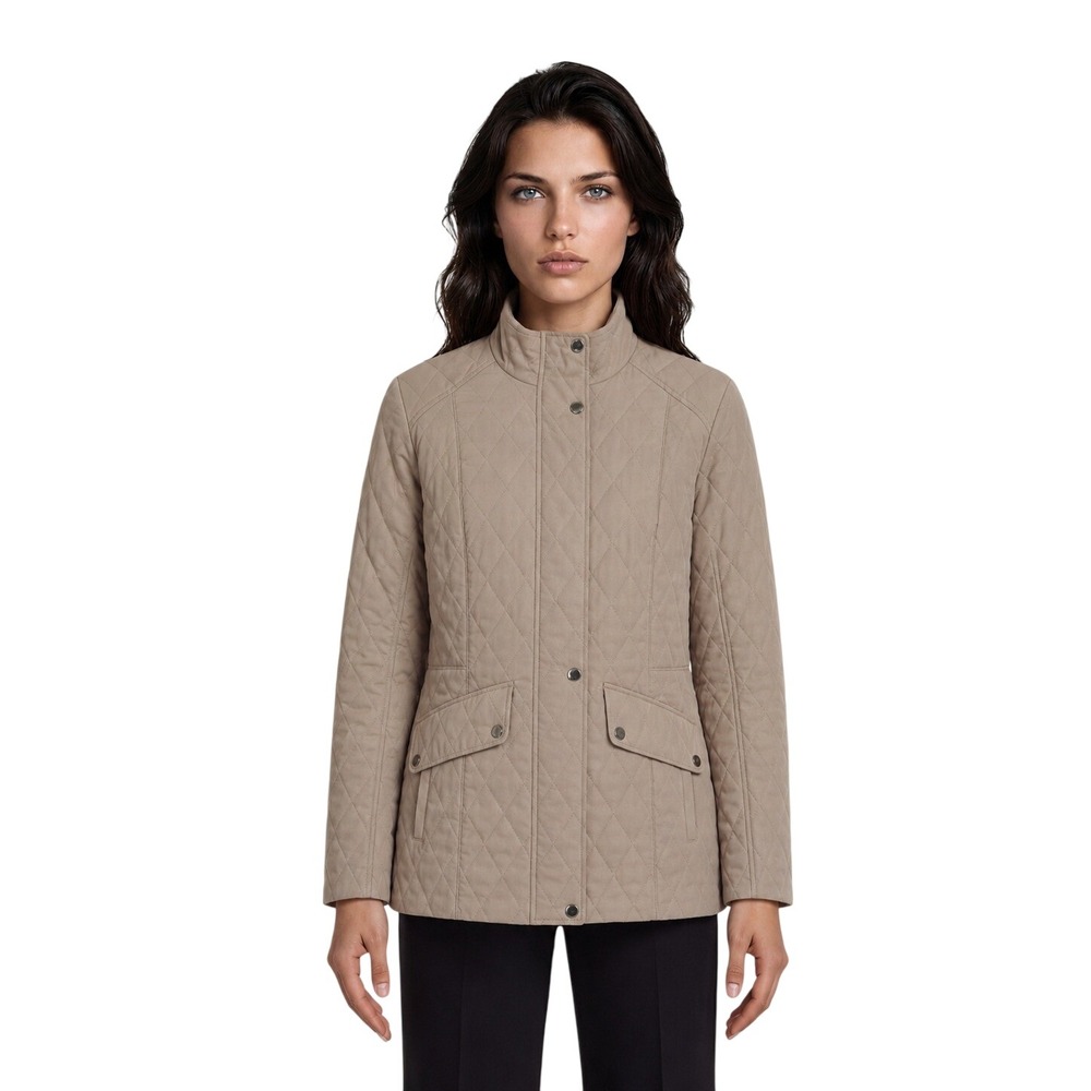 Nautica Quilted Barn Jacket Women's Size Large Tan Diamond Stitch Mock Neck‎